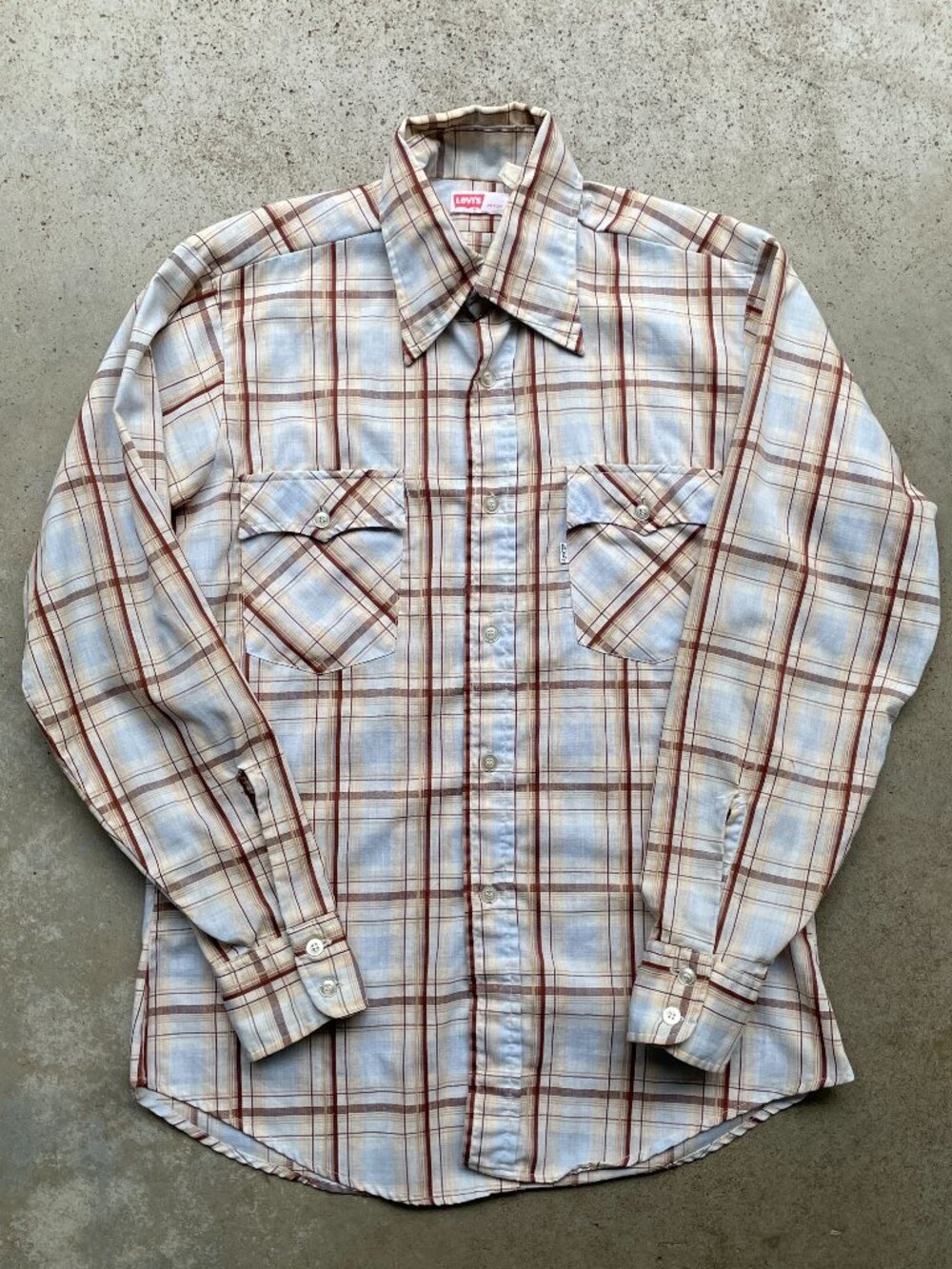 Vintage Levi's Western Plaid Shirt Men's Size Medium Fit 1970s White Tab